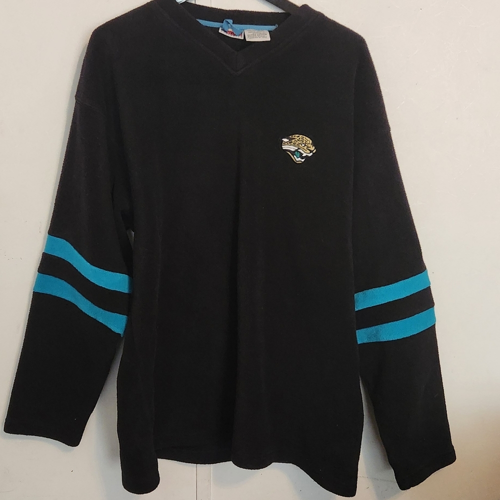 Athleta Black Crewneck Sweater with Teal Stripes